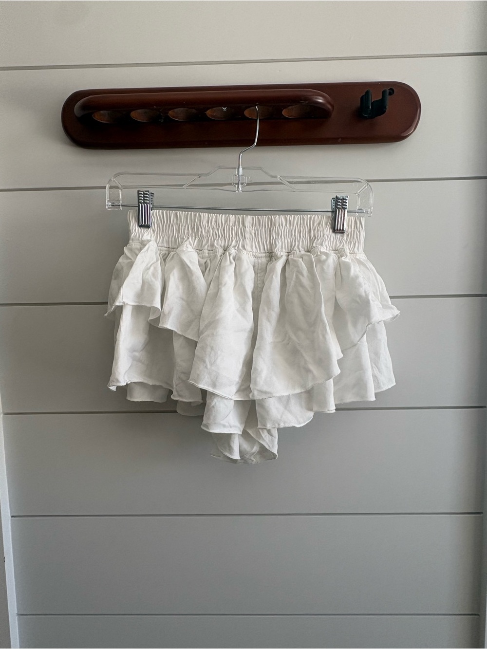 Free People White Ruffled Layered Shorts